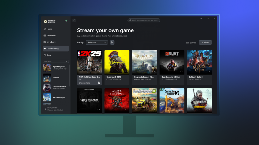 The "your game streaming" feature extends from Xbox to a personal computer